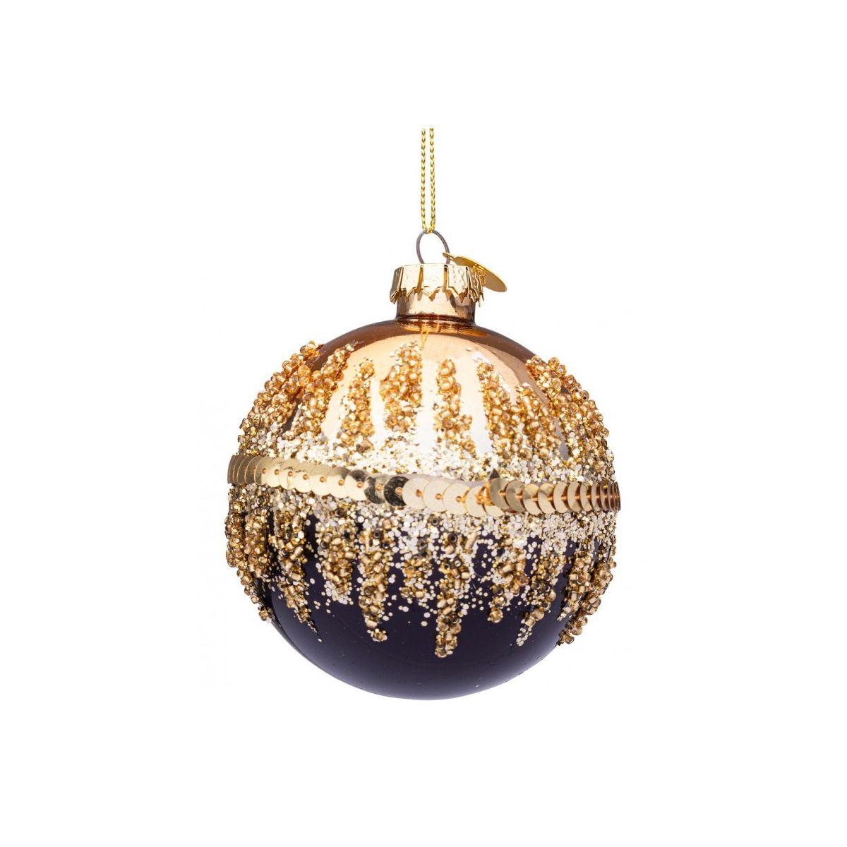 Pallina natalizia vetro nera oro glitter 8 cm