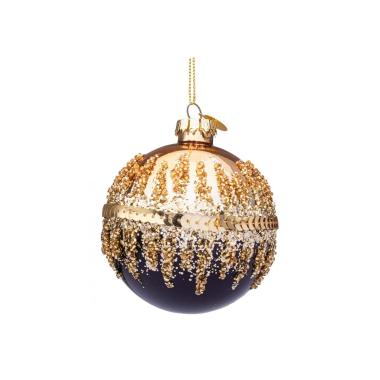 Pallina natalizia vetro nera oro glitter 8 cm
