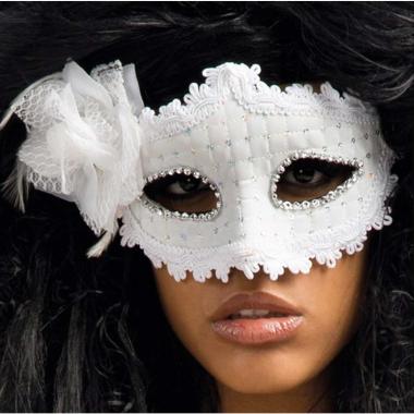 Maschera viso pvc bianca strass fiore
