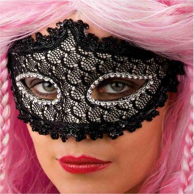 Maschera viso pvc pizzo nero strass