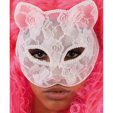 Maschera viso pvc gatta bianca ricamo