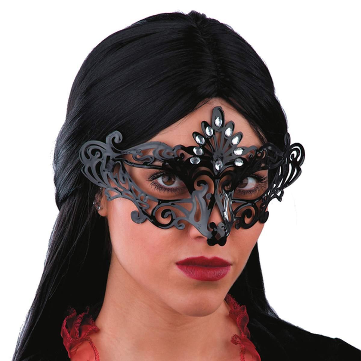 Maschera viso cartapesta nera gemme