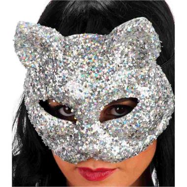 Maschera viso gatta argento paillettes