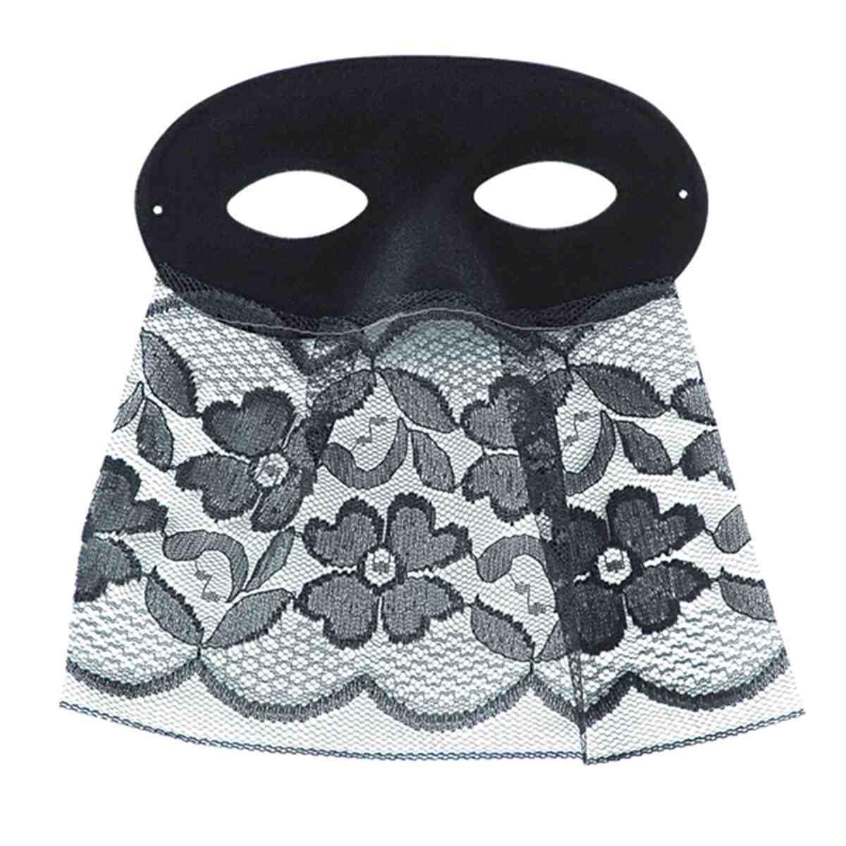 Maschera viso domino tessuto scamosciato nero bautta