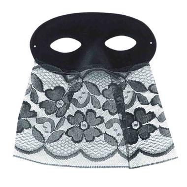 Maschera viso domino tessuto scamosciato nero bautta