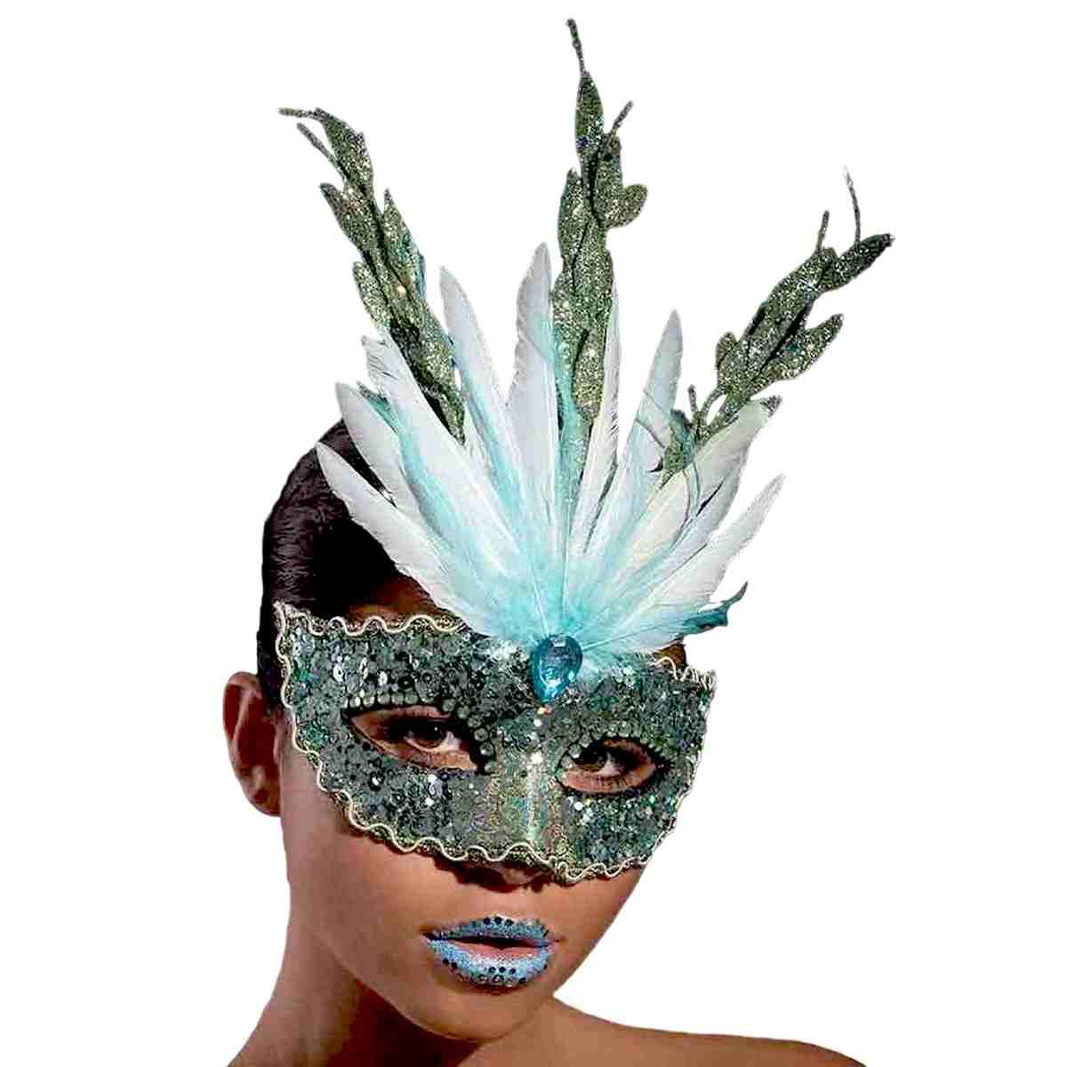 Maschera viso pvc verde acquamarina paillettes
