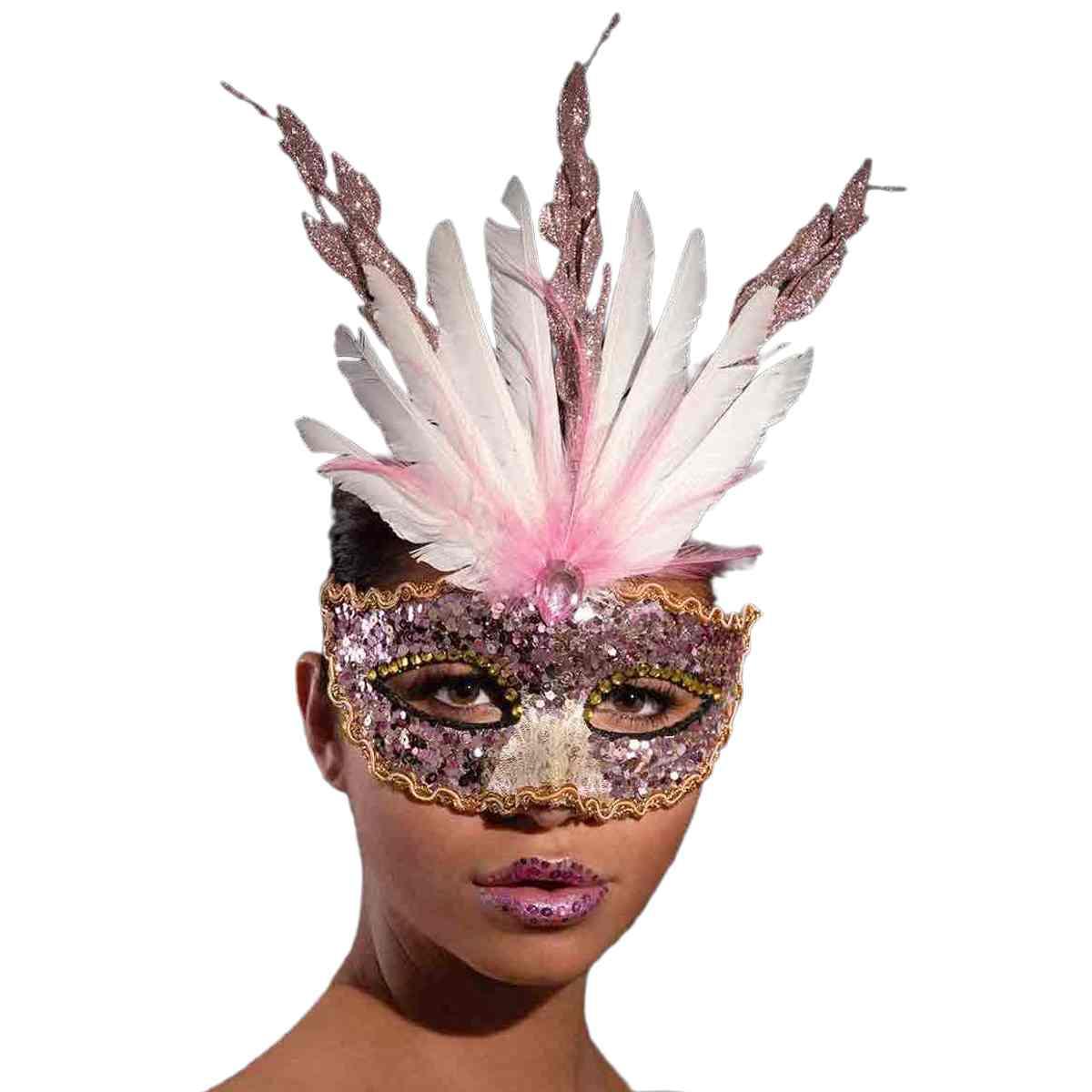 Maschera viso tessuto rosa paillettes