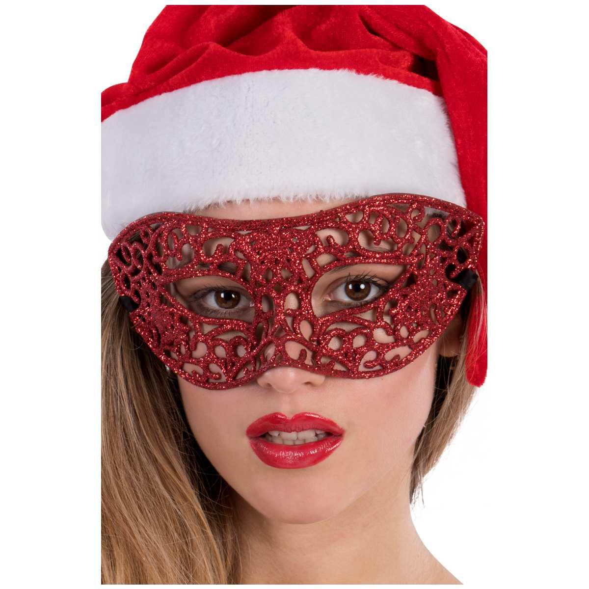 Maschera viso pvc rossa intagliata glitter