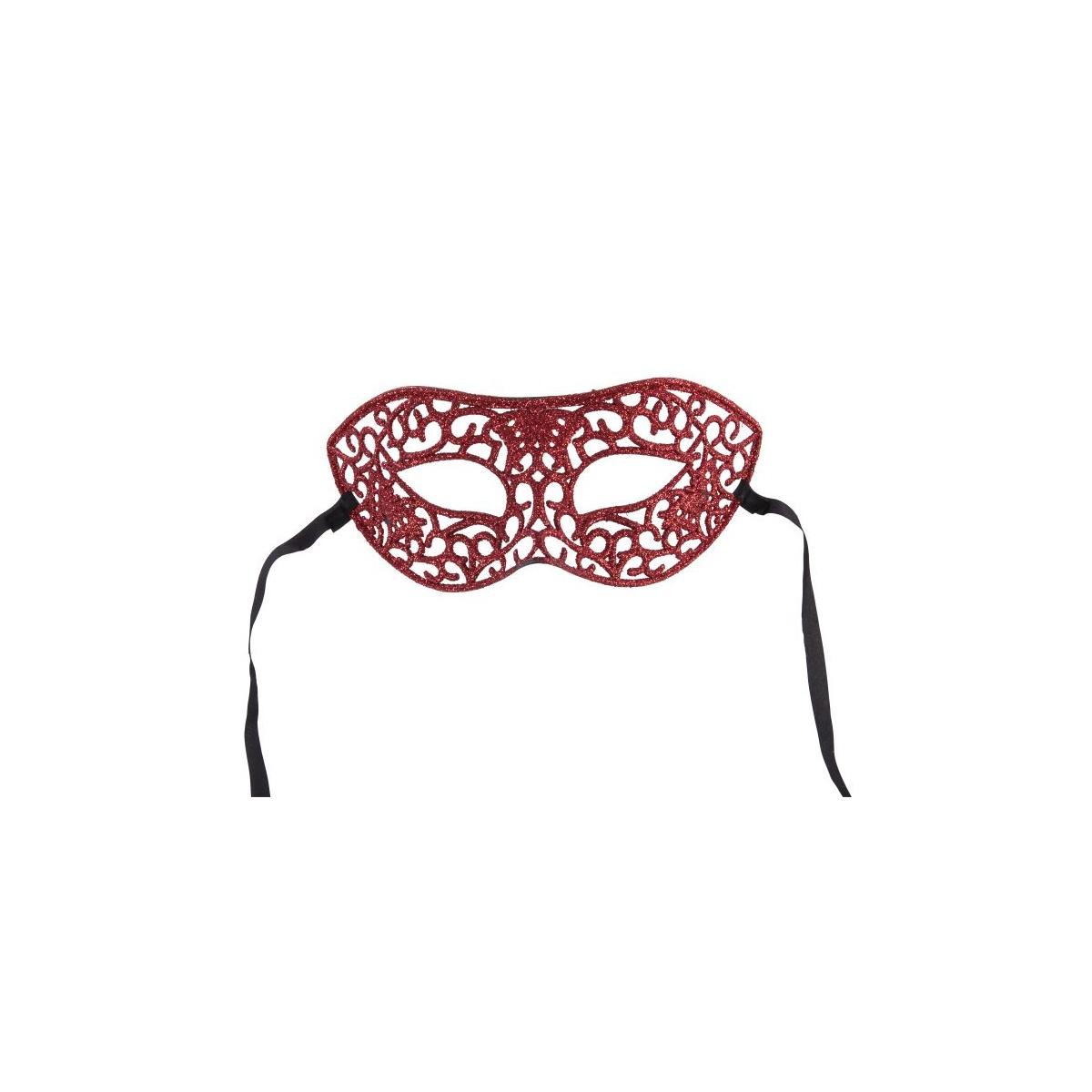 Maschera viso pvc rossa intagliata glitter
