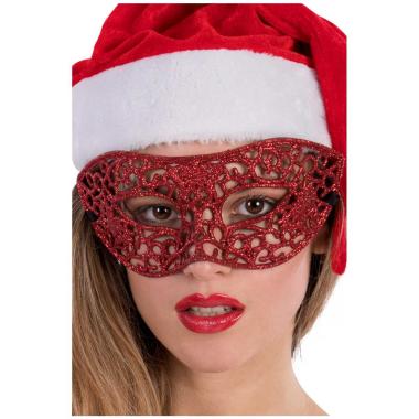 Maschera viso pvc rossa intagliata glitter
