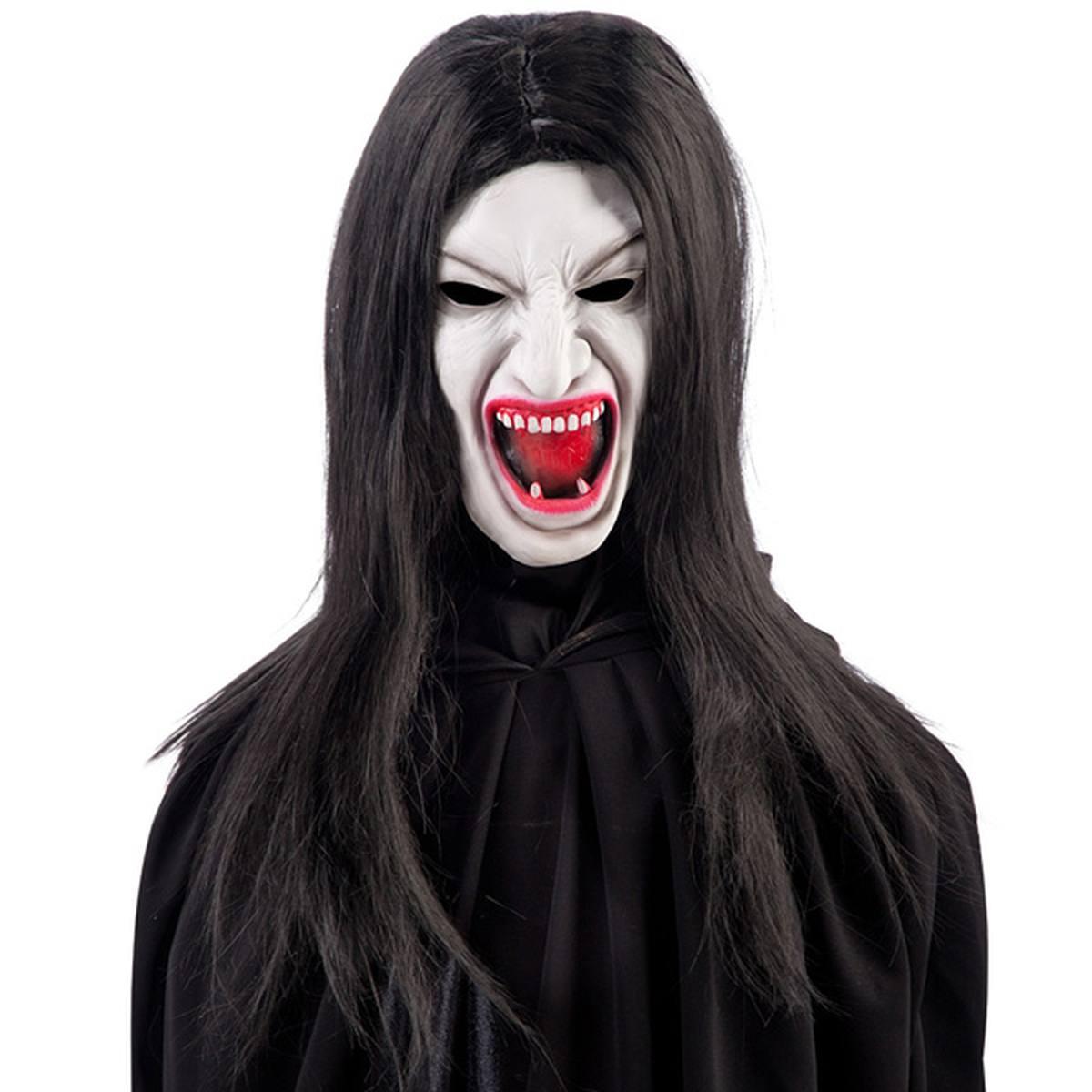 Maschera viso lattice horror vampira capelli lunghi neri