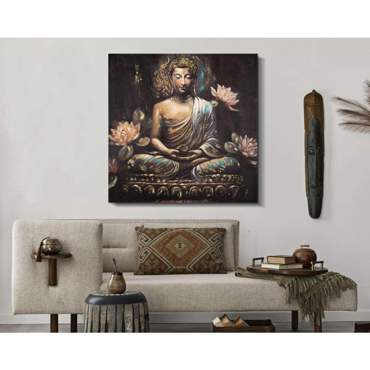 Quadro dipinto tela buddha modello a 100 x 3 x 100 cm
