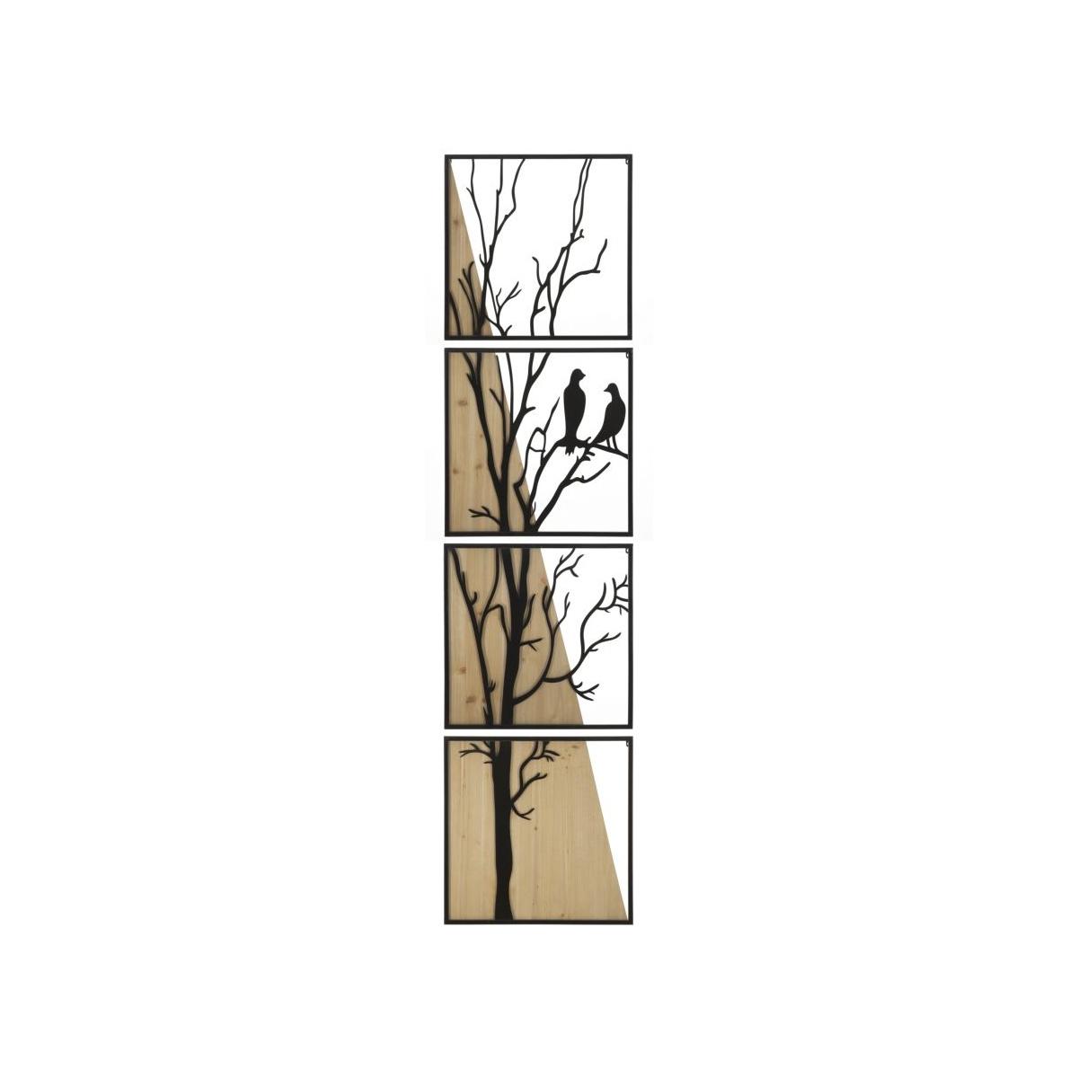 Quadro pannello da muro bird ferro wood Set 4 pz