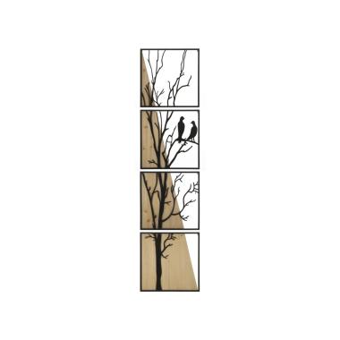 Quadro pannello da muro bird ferro wood Set 4 pz