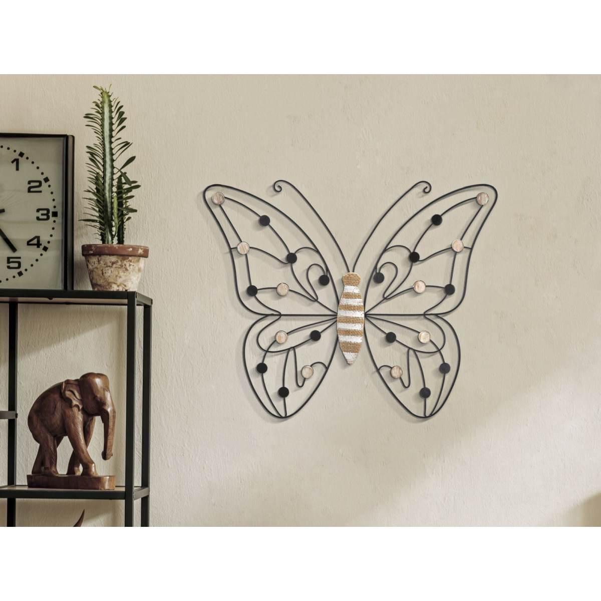 Quadro pannello in ferro legno butterfly 39,5 x 1,5 x 33,5 cm