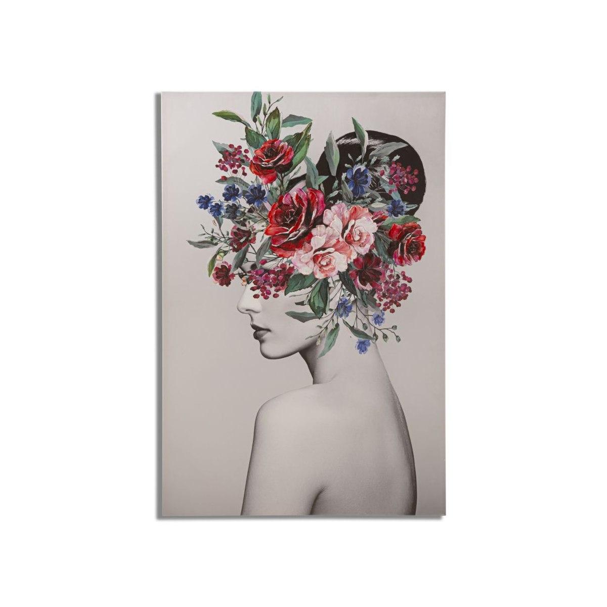 Quadro stampa dipinta lady flower mod 80 x 2,8 x 120 cm