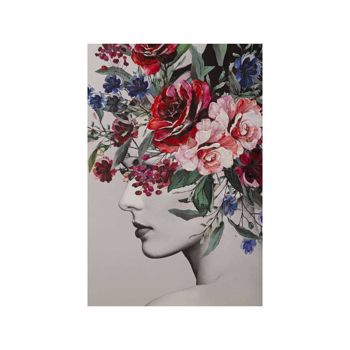 Quadro stampa dipinta lady flower mod 80 x 2,8 x 120 cm