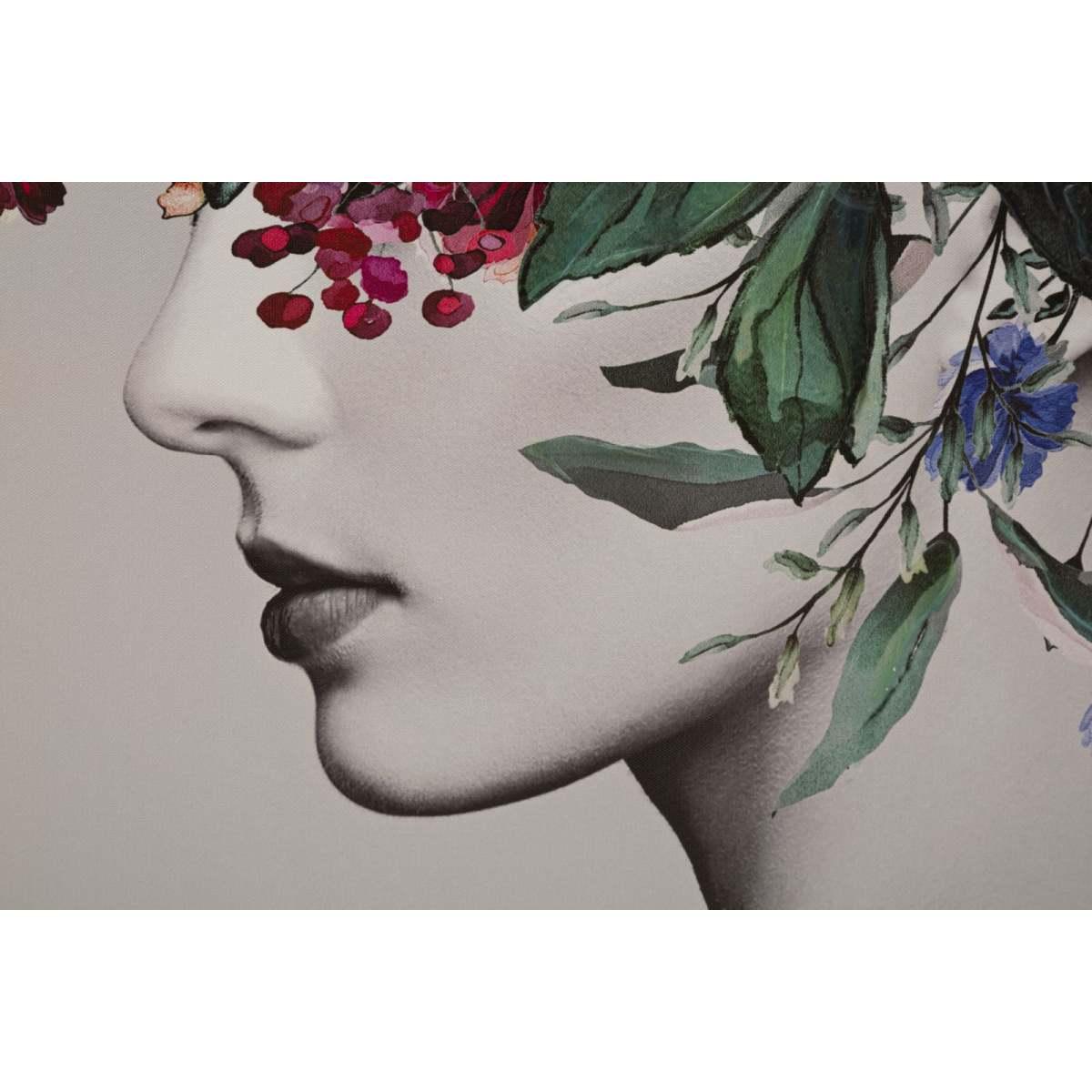 Quadro stampa dipinta lady flower mod 80 x 2,8 x 120 cm