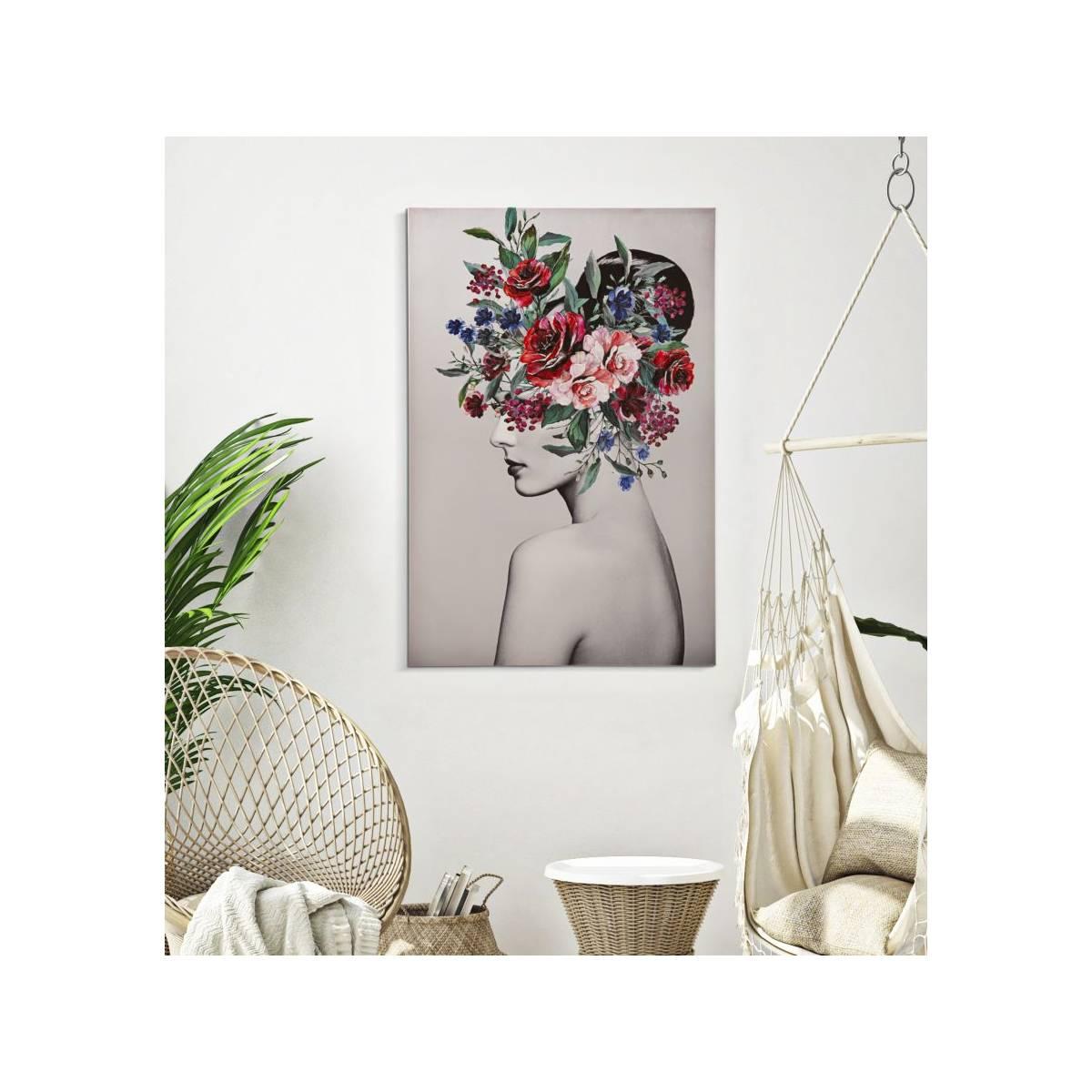 Quadro stampa dipinta lady flower mod 80 x 2,8 x 120 cm