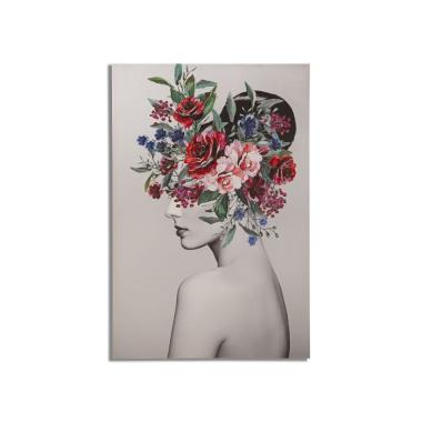 Quadro stampa dipinta lady flower mod 80 x 2,8 x 120 cm
