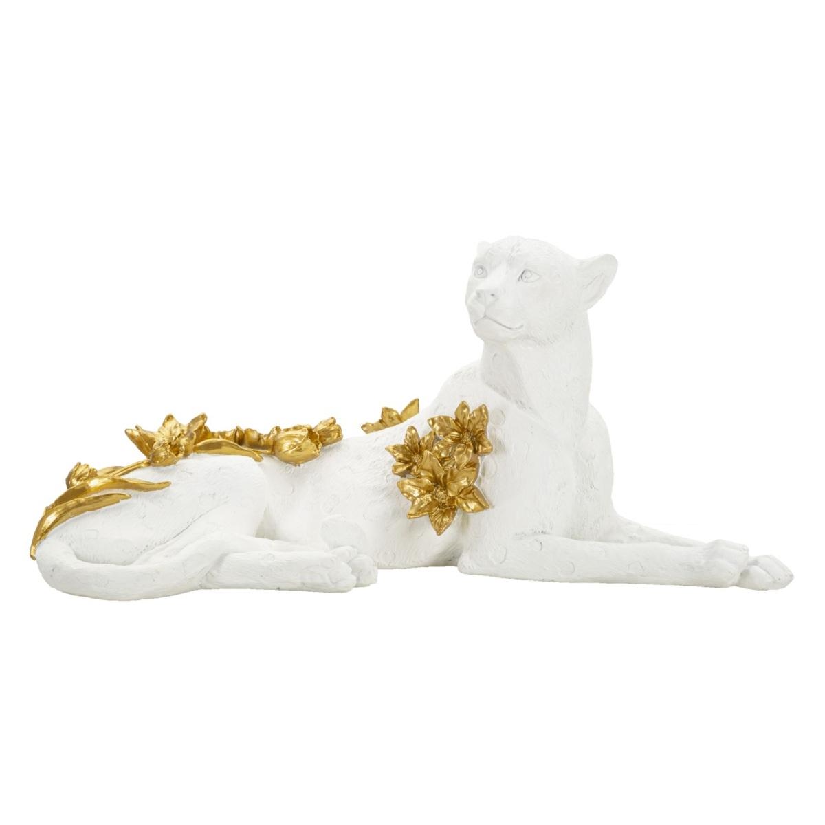Scultura leopardo white gold 53 x 21,5 x 24 cm