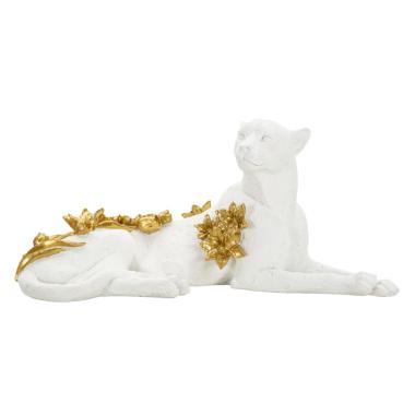 Scultura leopardo white gold 53 x 21,5 x 24 cm