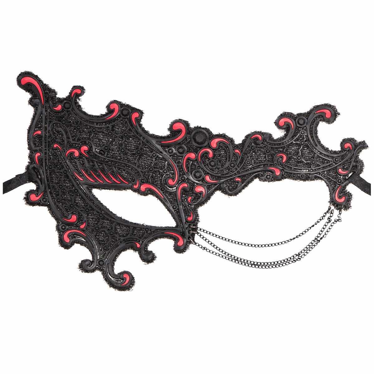 Maschera viso pvc nera rossa catenella