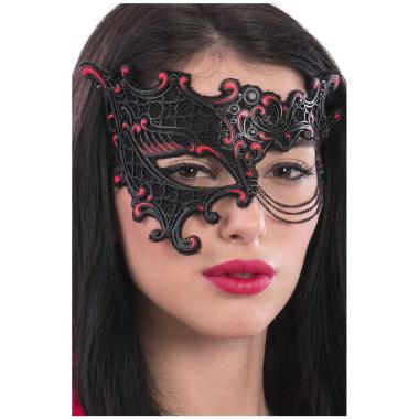 Maschera viso pvc nera rossa catenella