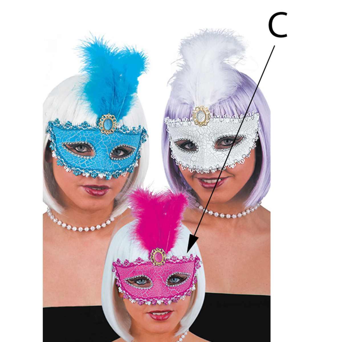 Maschera viso pvc dama piuma 3 colori