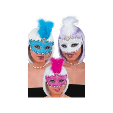 Maschera viso pvc dama piuma 3 colori