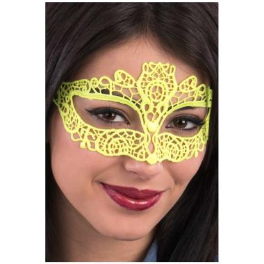 Maschera viso pvc tessuto macrame giallo fluo