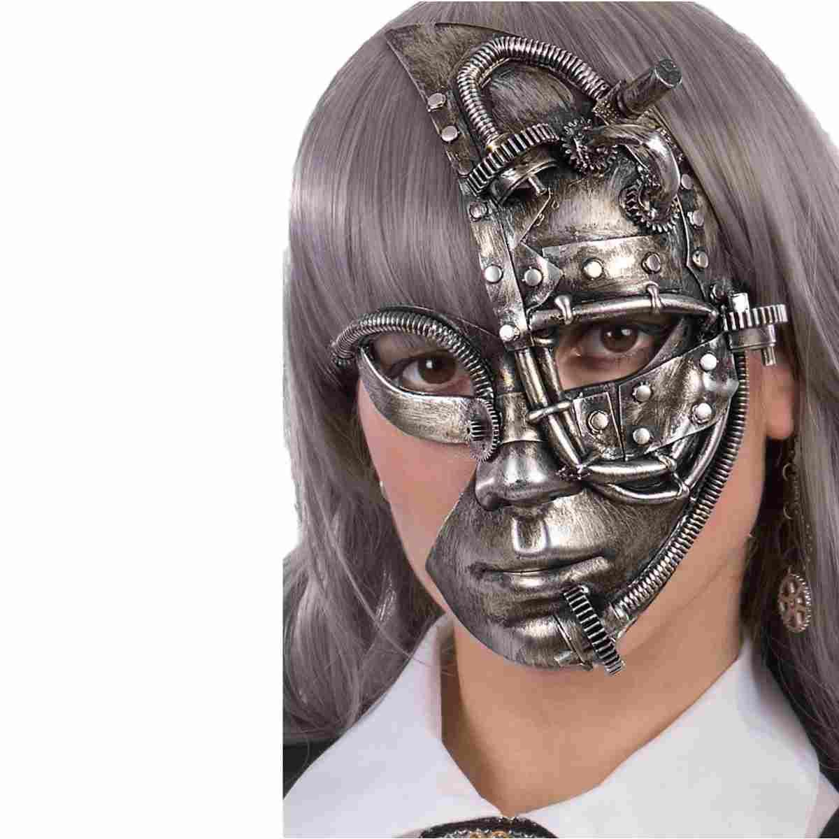 Maschera viso pvc steampunk argento