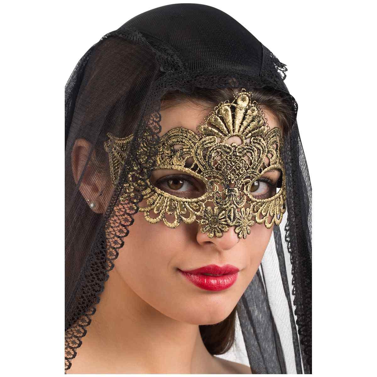Maschera viso pvc tessuto macrame oro