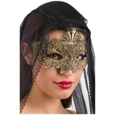 Maschera viso pvc tessuto macrame oro