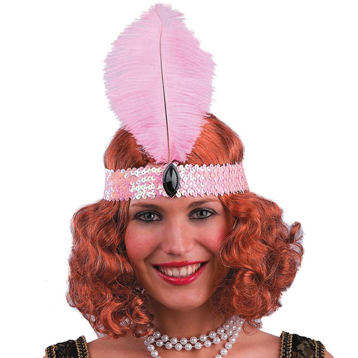 Fascia capelli charleston rosa piuma