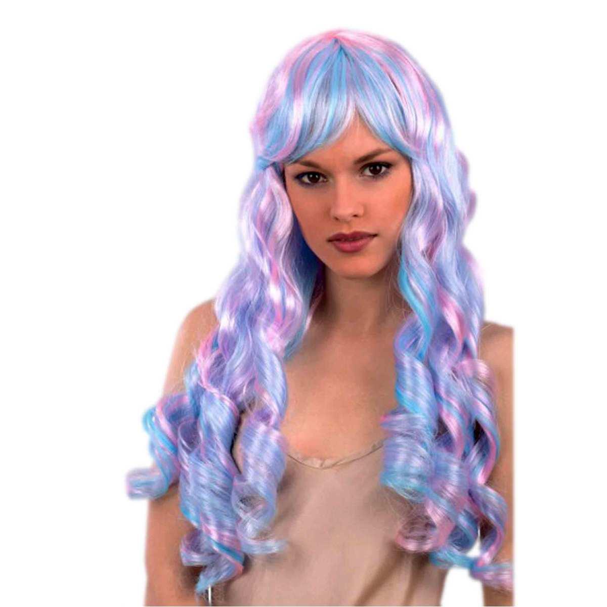 Parrucca unicorno azzurra mossa frangia corno