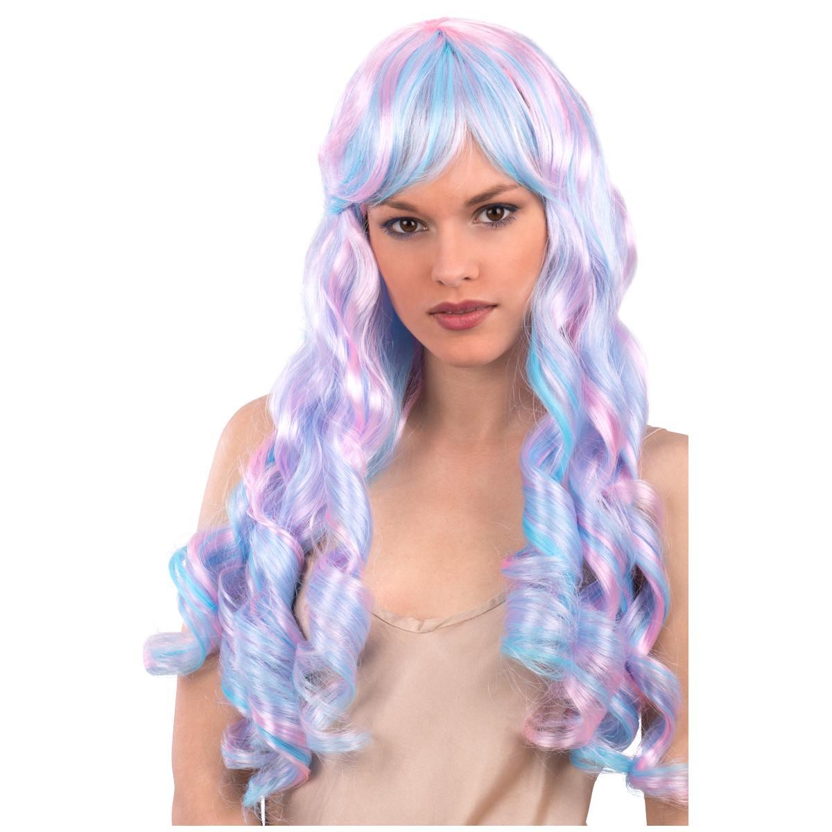 Parrucca unicorno azzurra mossa frangia corno