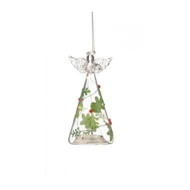 Pallina vetro angelo led 6,5 x 13 cm