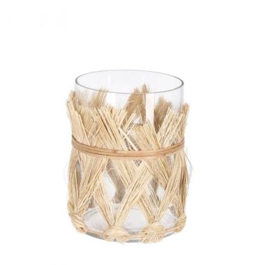 Vaso vetro zhob rattan naturale 14 cm