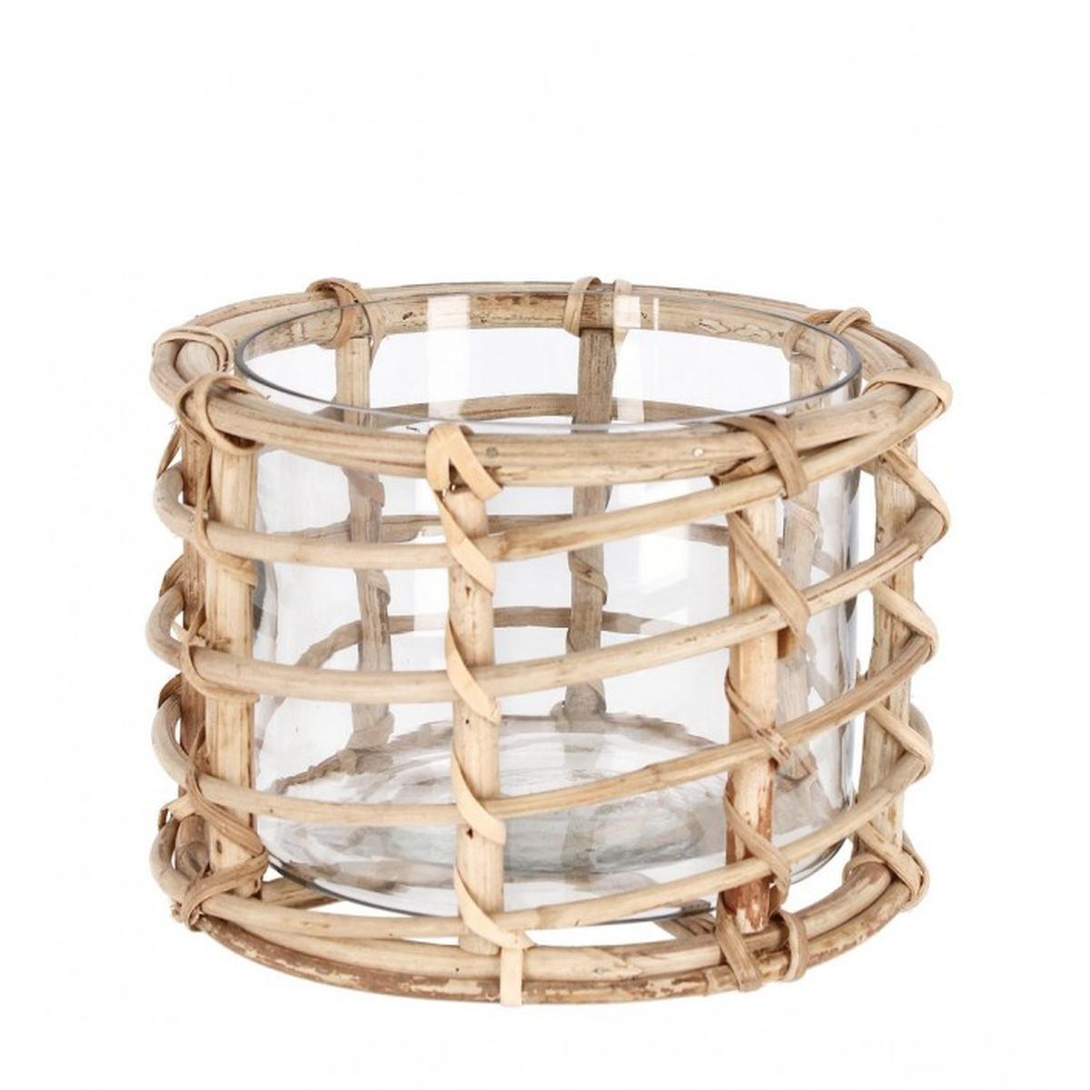 Vaso vetro chaman rattan naturale 14 cm