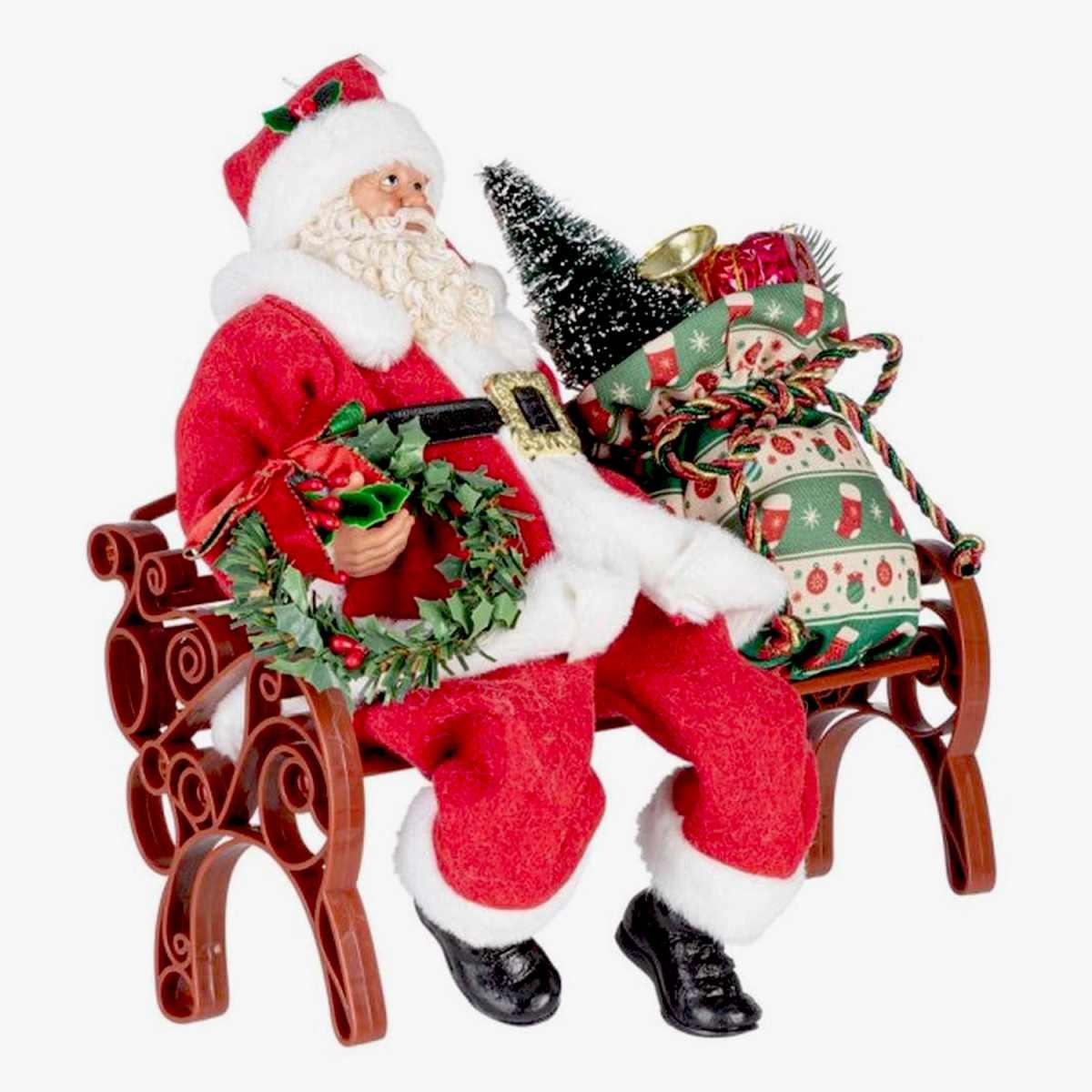 Babbo natale denzel seduto abito rosso panchina 27 x 22 cm