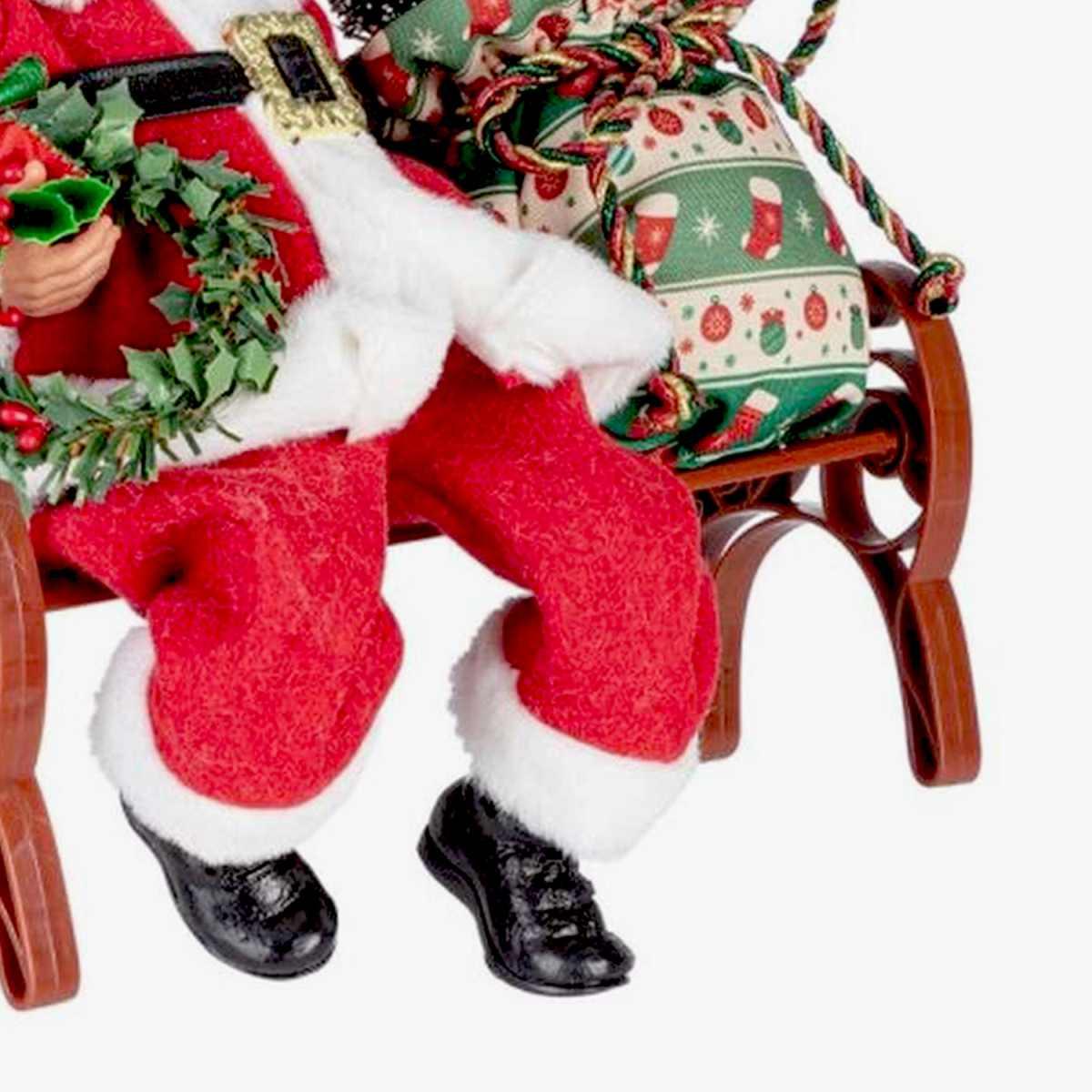 Babbo natale denzel seduto abito rosso panchina 27 x 22 cm
