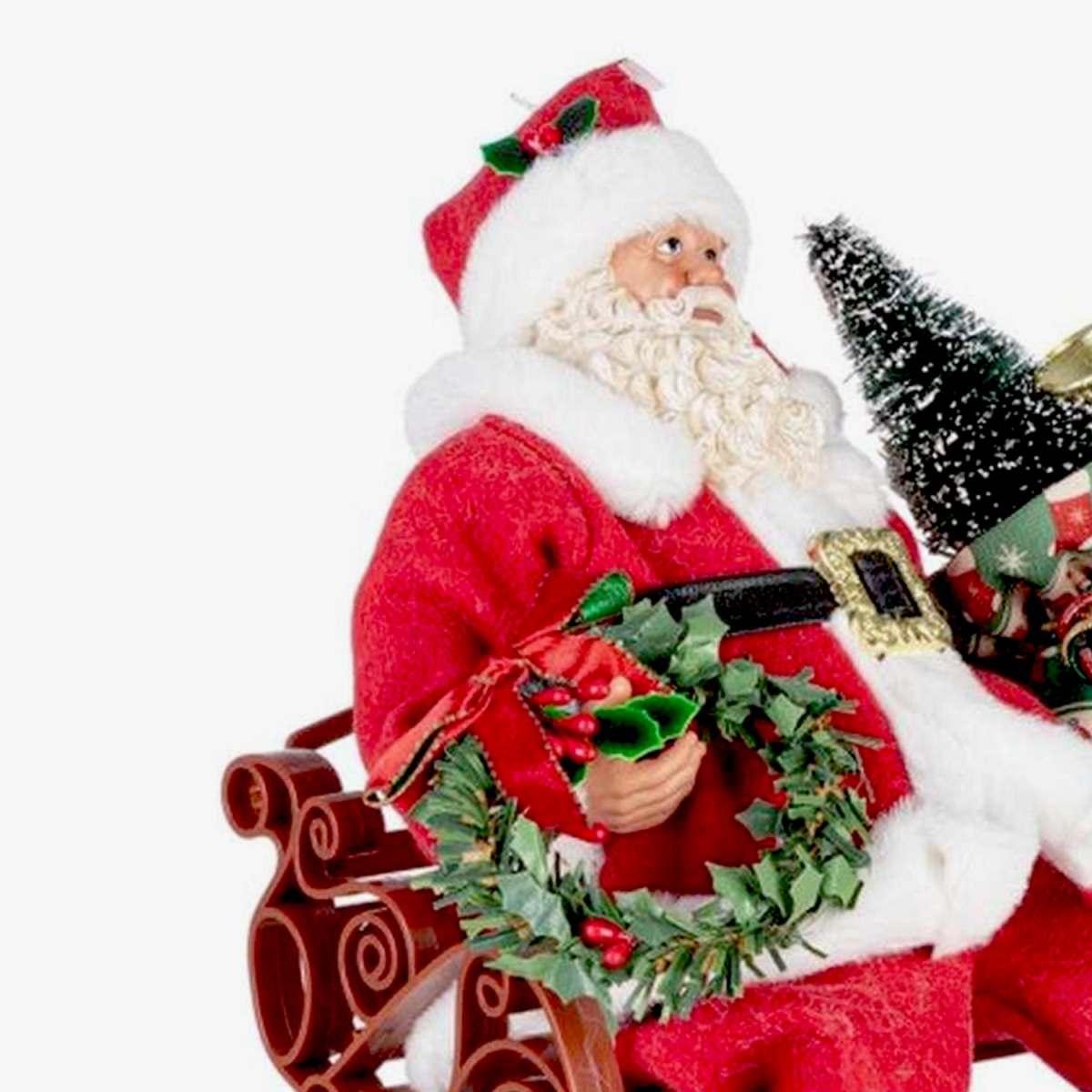 Babbo natale denzel seduto abito rosso panchina 27 x 22 cm