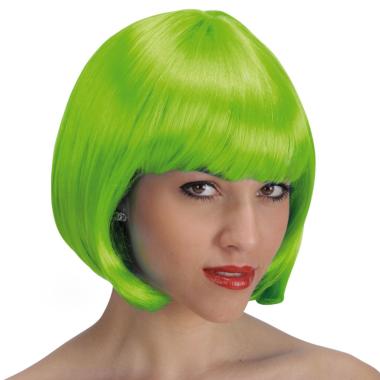 Parrucca caschetto verde liscia frangia