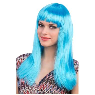 Parrucca carnevale azzurra liscia frangia