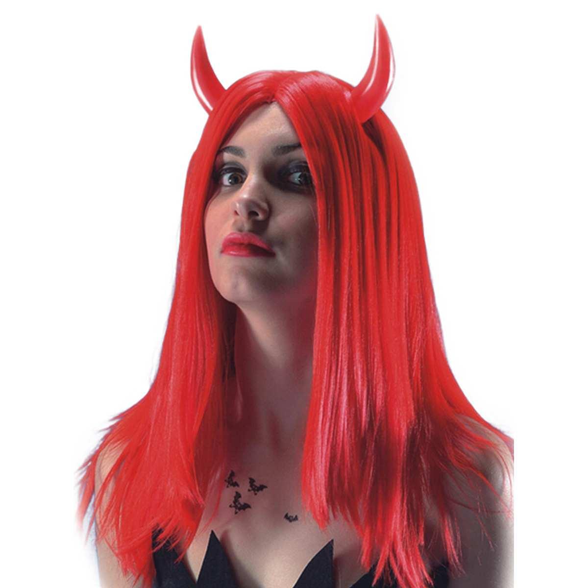 Parrucca diavolo rossa liscia corna