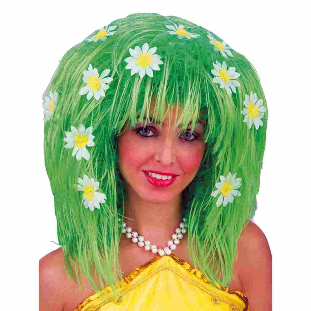 Parrucca verde primavera margherite