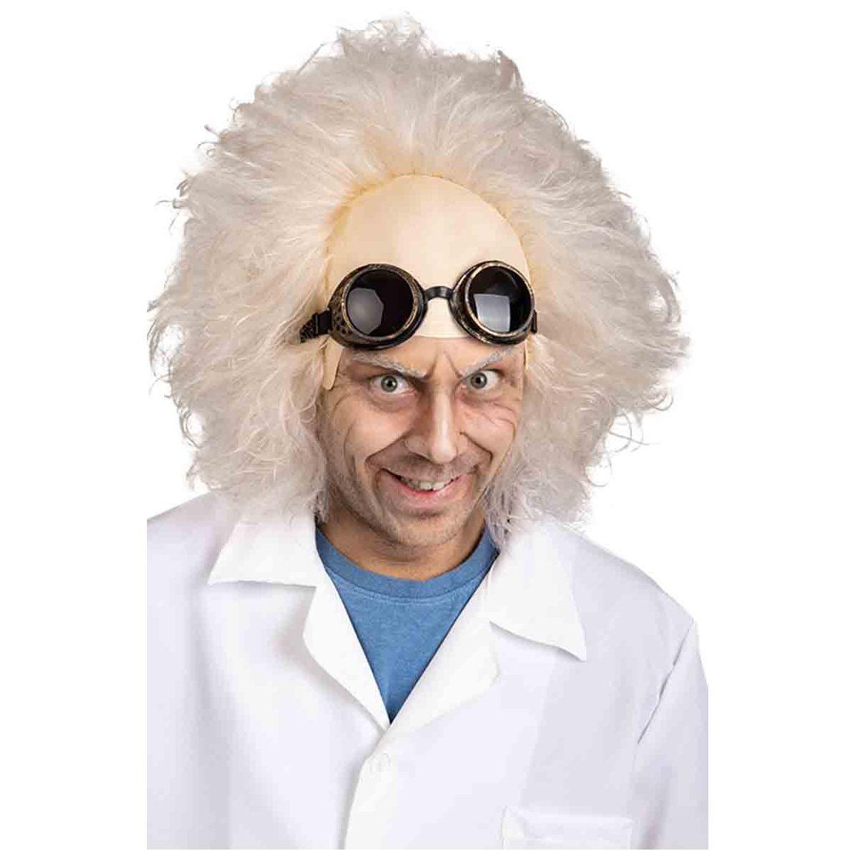 Parrucca scienziato pazzo bianca occhiali