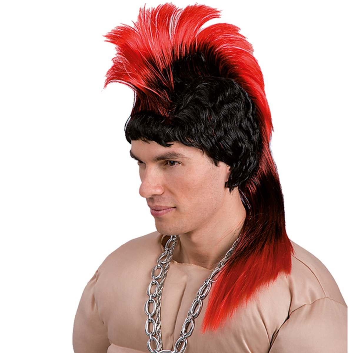 Parrucca punk rock nera cresta rossa