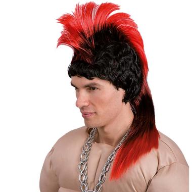 Parrucca punk rock nera cresta rossa
